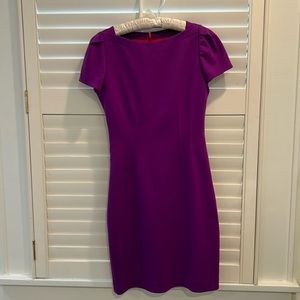 Violet purple Elie Tahari knee length dress with red lining and back zipper.